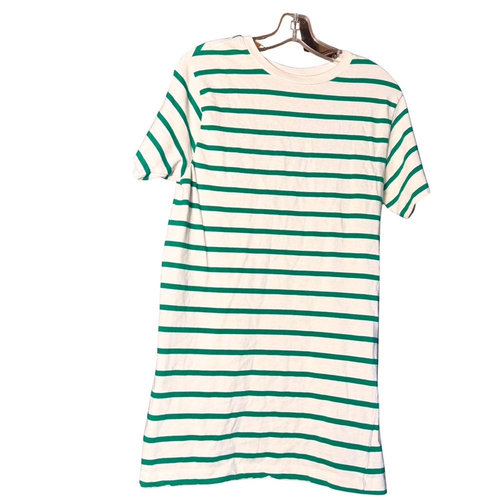Mango MNG Ivory and Green Striped T-Shirt Mini Dress Size 4 Preppy Casual Cute